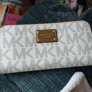 Michael Kors White Monogram Coated Canvas Zip Around Wallet